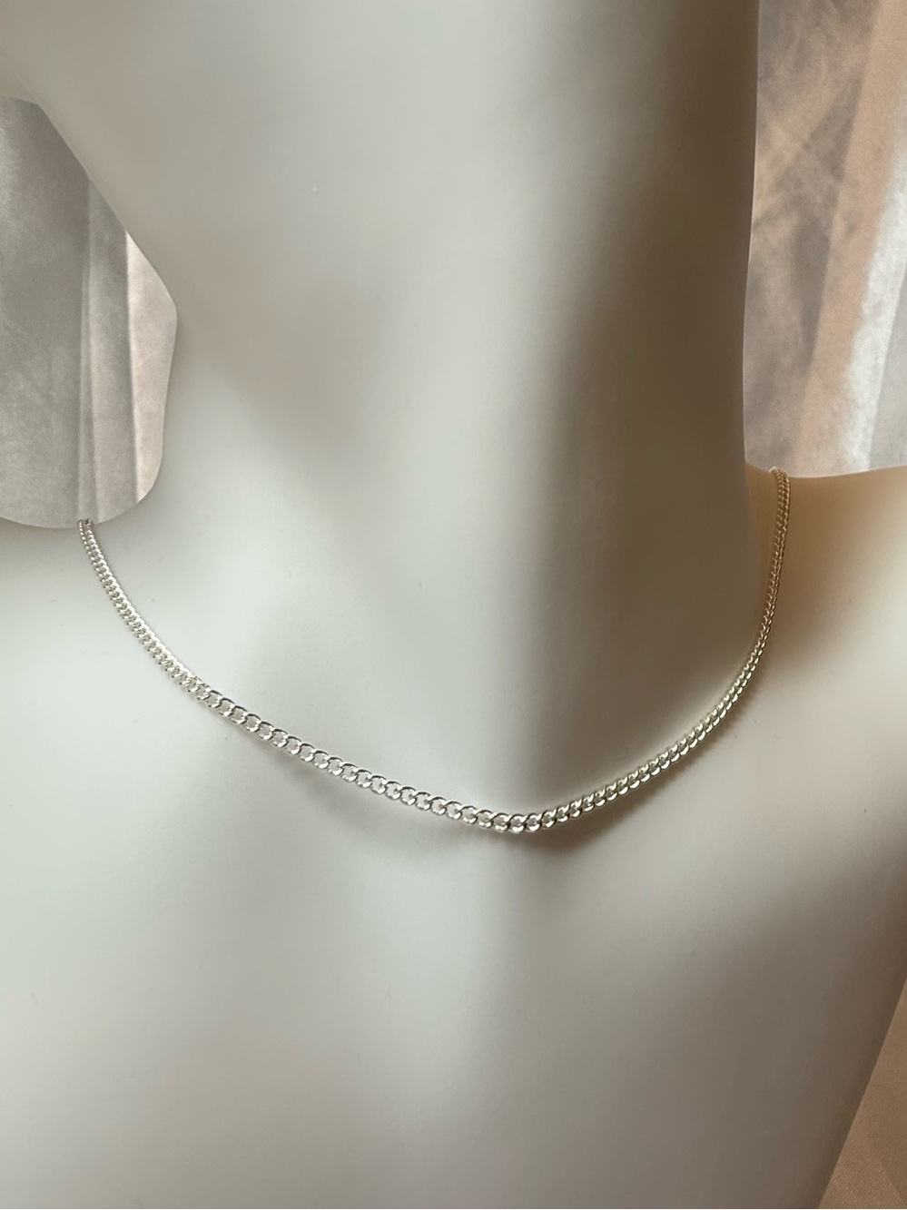 925 Silver 16” Curb Chain Necklace Classic Minimalist Stacking